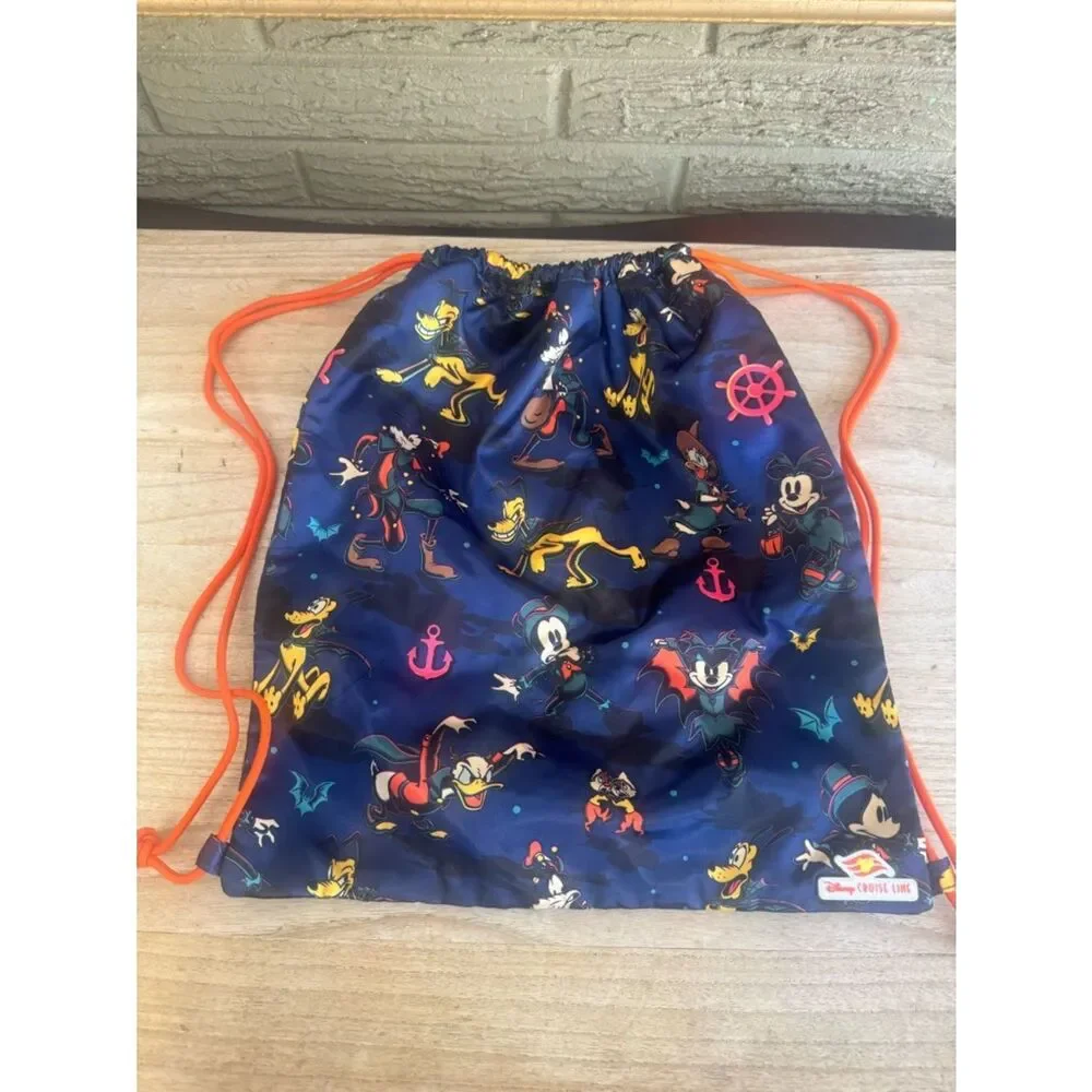 Disney cruise line Navy Halloween Character Drawstring Bag with Orange Cords